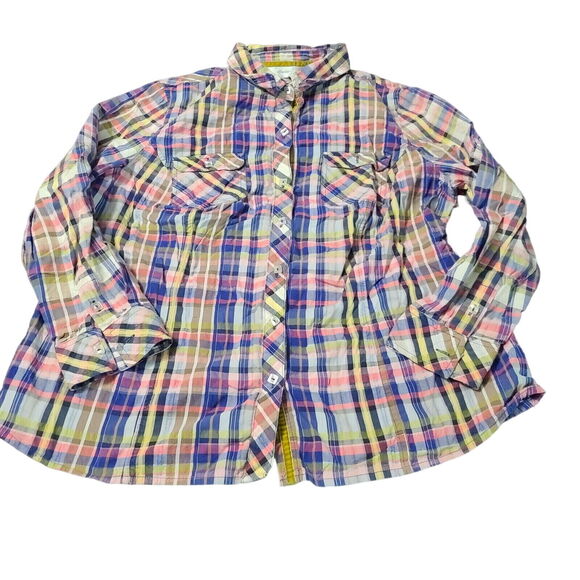 CJ Banks Womens Button Up Blouse Multicolor Size 1X Cotton Blend Long Sleeve - Picture 1 of 12